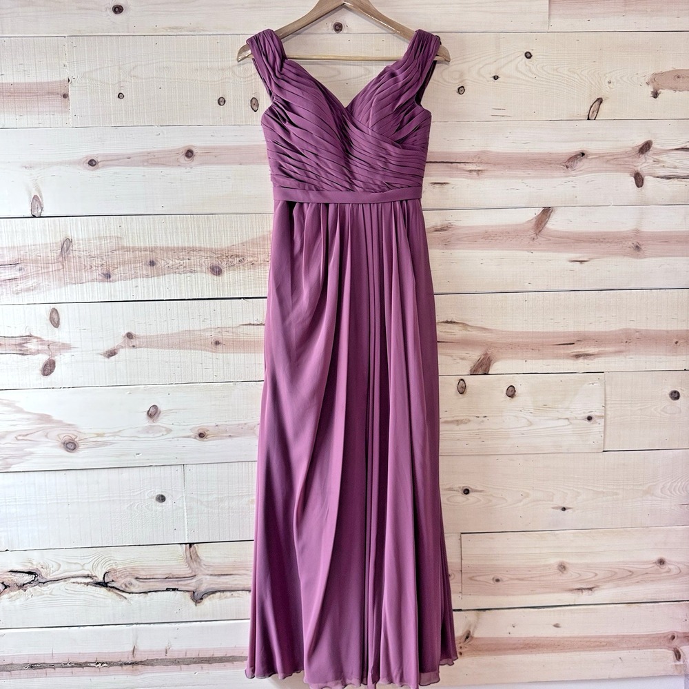 Azazie Audrianna Size 2 Desert Rose Chiffon Bridesmaid Dress Off Shoulder Slit